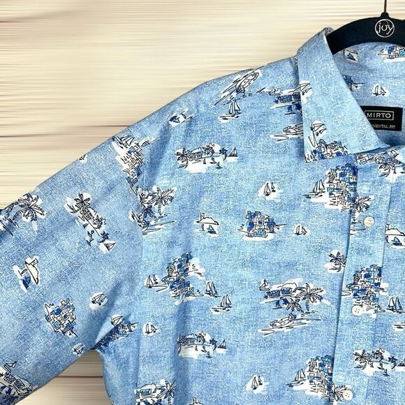Mirto Spain Button Down Shirt Blue Cotton Nautical Print Size Men’s XXL NWOT - Picture 4 of 15
